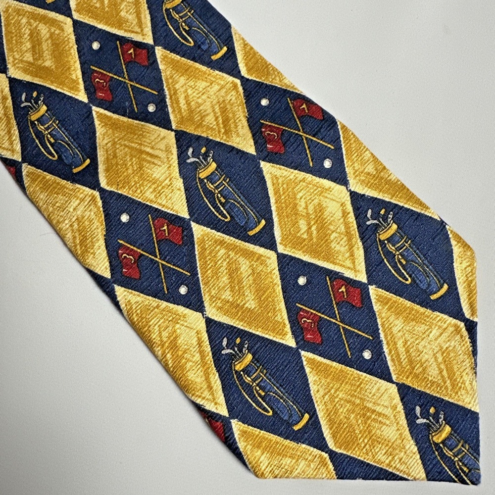 Vintage Jack Nicklaus Golf Novelty Silk Tie Argyle Country Club Preppy Golfer